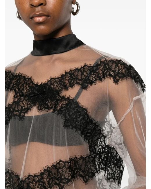 Viktor & Rolf Gray Lace-Trim Blouse