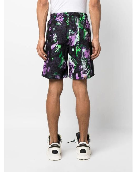 MSGM Black Abstract-Print Cotton Bermuda Shorts for men