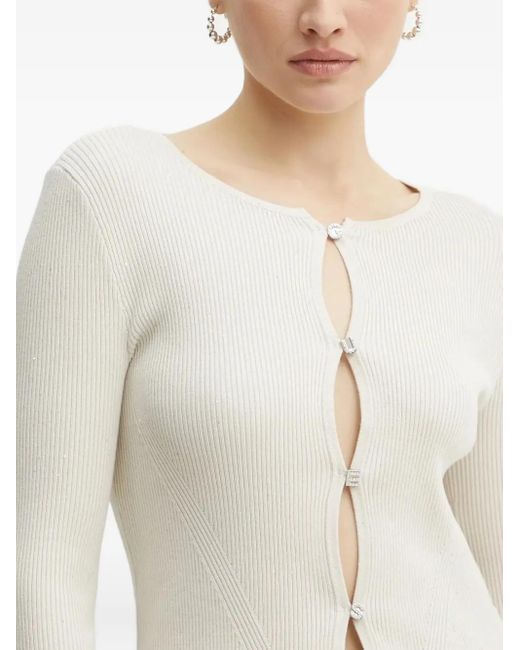 Guess White Ribbed Button-Front Cardigan