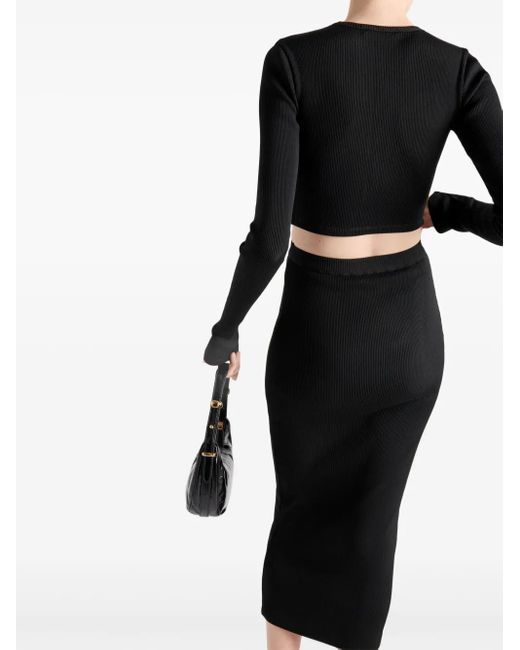 Prada Black Fitted Skirt With Ribbed Texture And Comfort