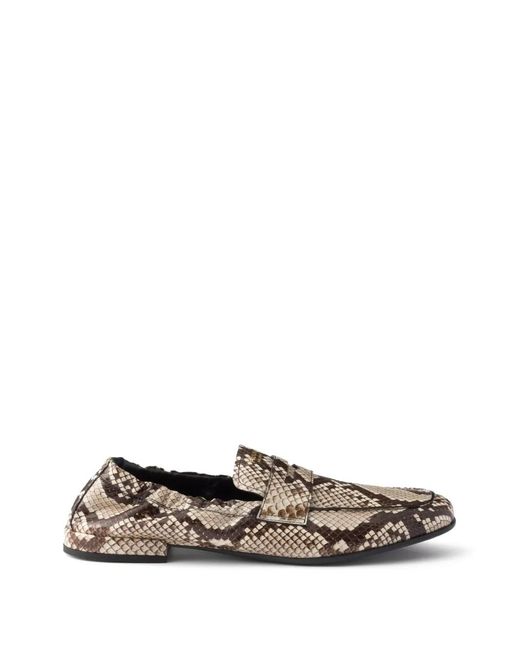 Prada White Shuffle Printed Ayers Leather Loafers