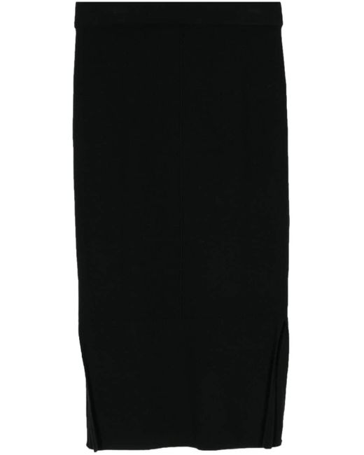 N.Peal Cashmere Black Side-slit Cashmere Skirt