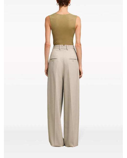 AMI Natural Wide-Leg Tailored Wool Trousers