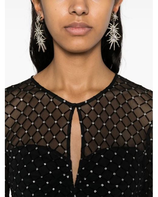 Nissa Black Flock-Print Midi Dress