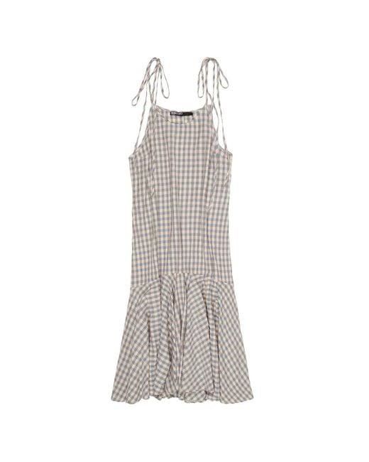 Bimba Y Lola White Midi Checked Tie-Strap Dress