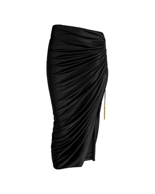 Balmain Black Flowing Jersey Midi Skirt With Slit