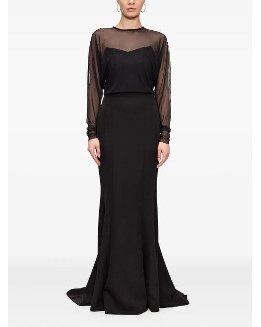 V:PM ATELIER Black Roxette Sheer-Top Fishtail Maxi Dress