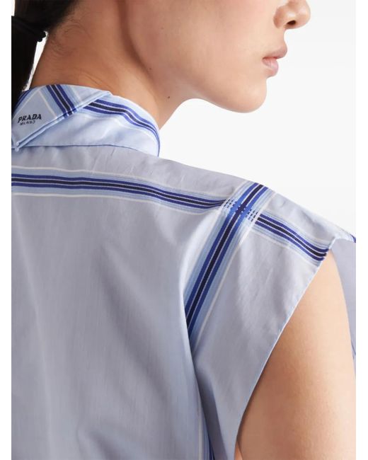 Prada Blue Check-Print Cropped Shirt