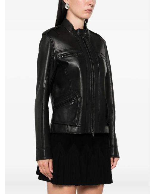 P.A.R.O.S.H. Black Zip-Up Leather Jacket
