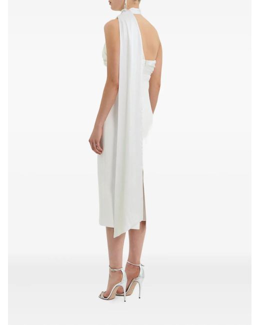 Rebecca Vallance White Satin-Draped Halter Neck Dress