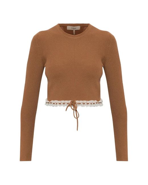 Chloé White Lace-Trimmed Ribbed-Knit Sweater