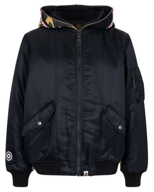 A Bathing Ape Black Shark Ma-1 Hooded Bomber Jacket for men