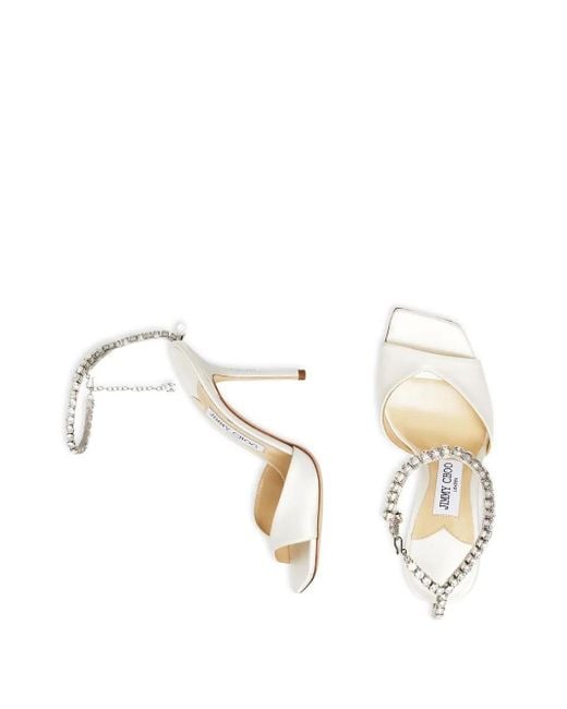Jimmy Choo White Saeda 100Mm Crystal-Strap Sandals