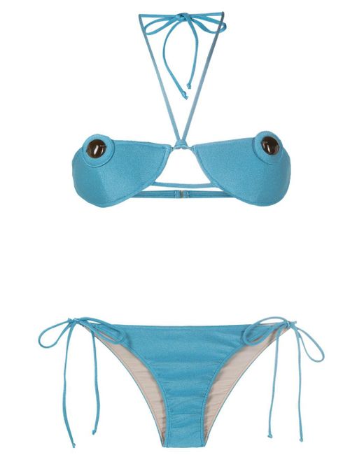 Adriana Degreas Blue Detail-appliqué Bikini Set