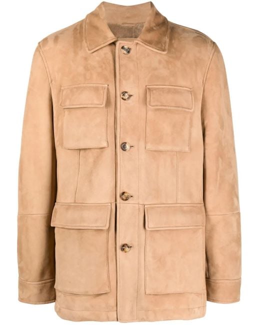 メンズ Brunello Cucinelli ボタン スエードジャケット Natural
