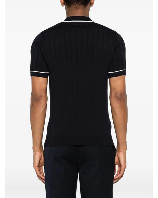 Della Ciana Black Ribbed Contrast Trim Polo Shirt for men