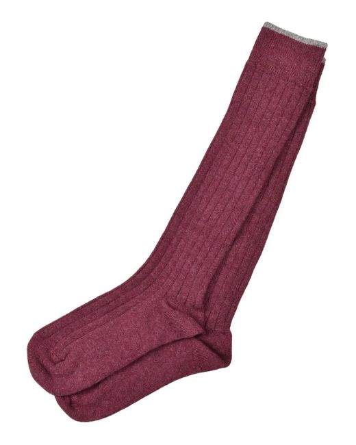 Brunello Cucinelli Purple Ribbed Cashmere Socks for men