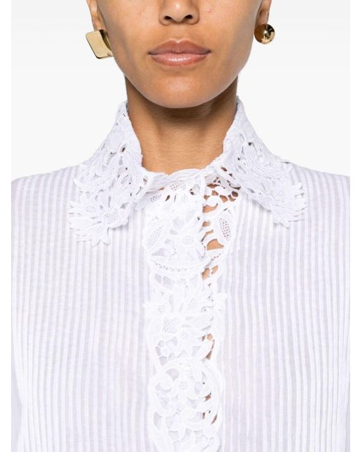 Ermanno Scervino White Floral-embroidered Pleated Blouse