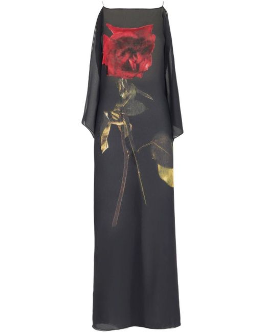 Alexander McQueen Black Shadow Rose-print Silk Dress