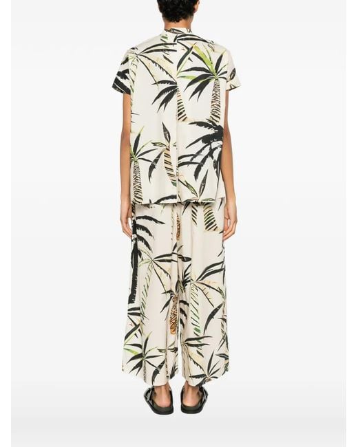 Psophia White Palm Tree-Print Bow-Detail Shirt