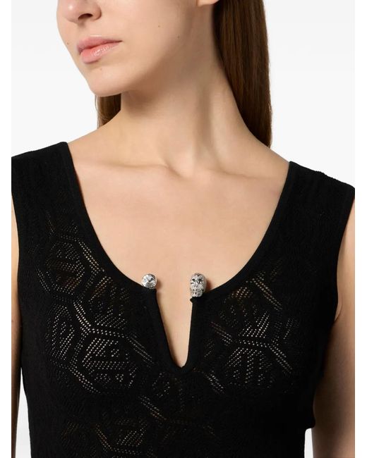 Philipp Plein Black Jewel-Detail Monogram Tank Top
