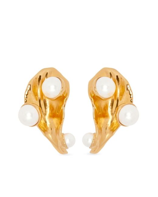 Oscar de la Renta Metallic Abstract Leaf Pearl-embellished Earrings