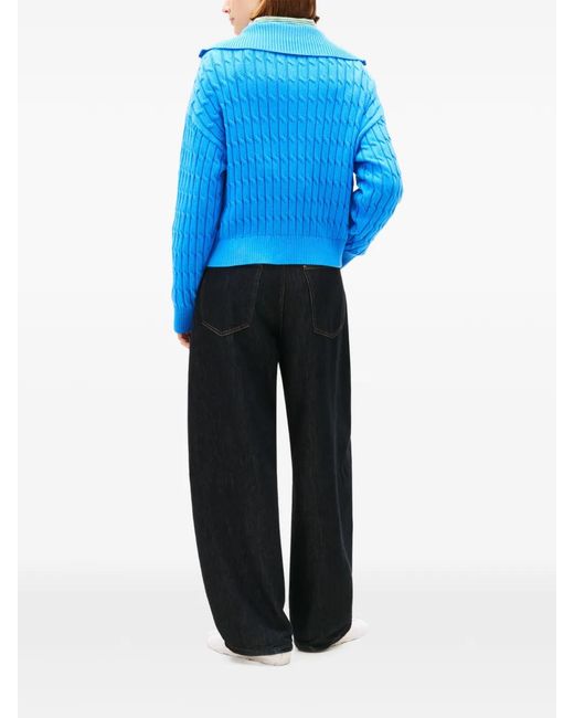 Tommy Hilfiger Blue Zip Cable-Knit Sweater