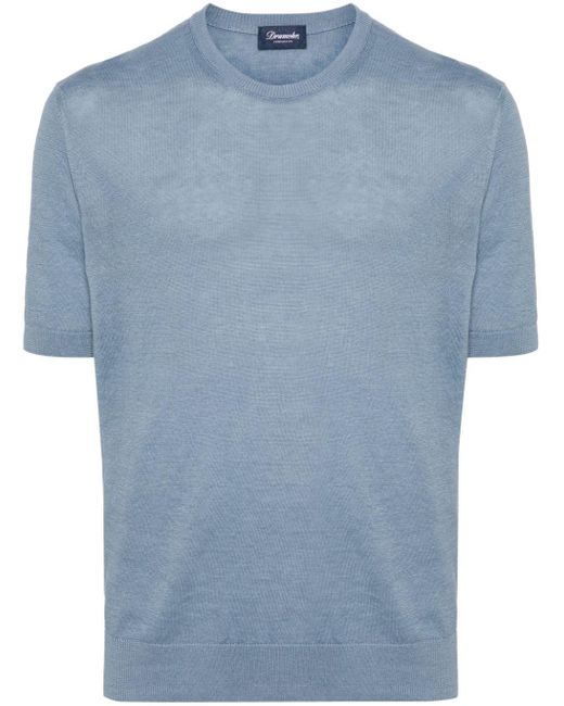 Drumohr Blue Cotton-linen Knit T-shirt for men