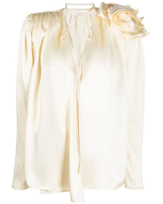 Magda Butrym White Draped Silk Blouse