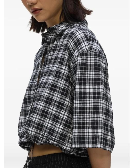 Karl Lagerfeld Black Checked Drawstring-Hem Shirt