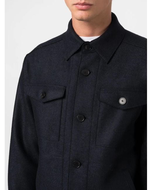 Harris Wharf London Blue Button-Up Virgin-Wool Shirt Jacket for men