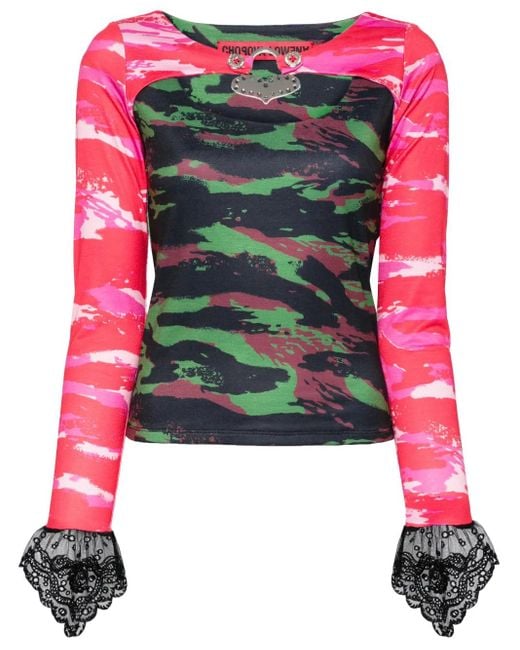 Chopova Lowena Jersey Top Met Camouflageprint in het Red
