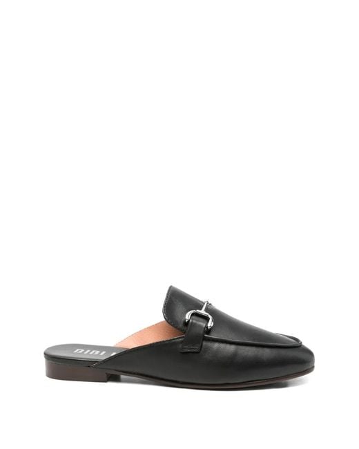 Bibi Lou Black Leather Flat Mules