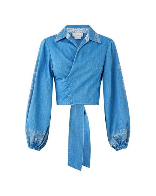 Camilla Blue The Hum Of The Alhambra Cropped Wrap Shirt