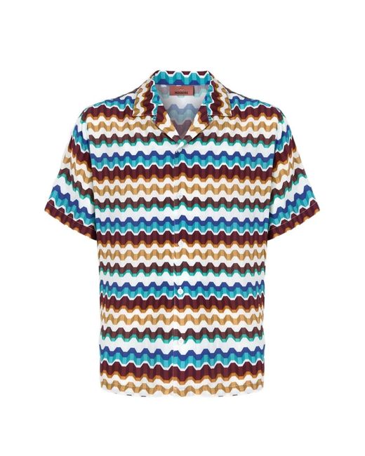 Missoni Blue Zigzag-Print Short-Sleeve Shirt for men
