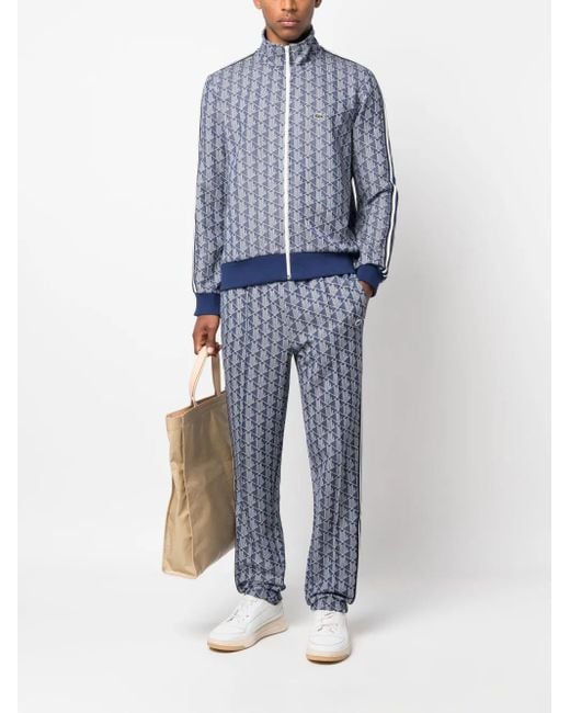 Lacoste Blue Jacquard Monogram-Pattern Track Pants for men