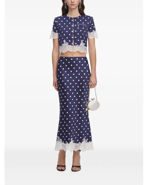 Self-Portrait Blue Polka-Dot Lace-Trim Skirt