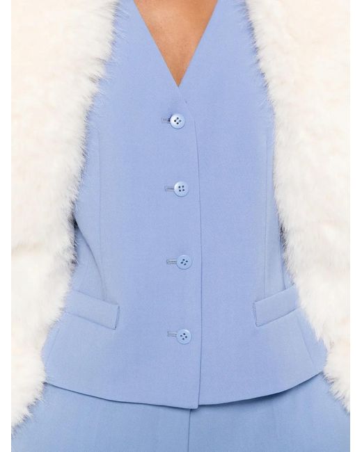 Max Mara Blue Comfortable Wool Crepe Satin Vest With V-Neck And Adjustable Back Strap
