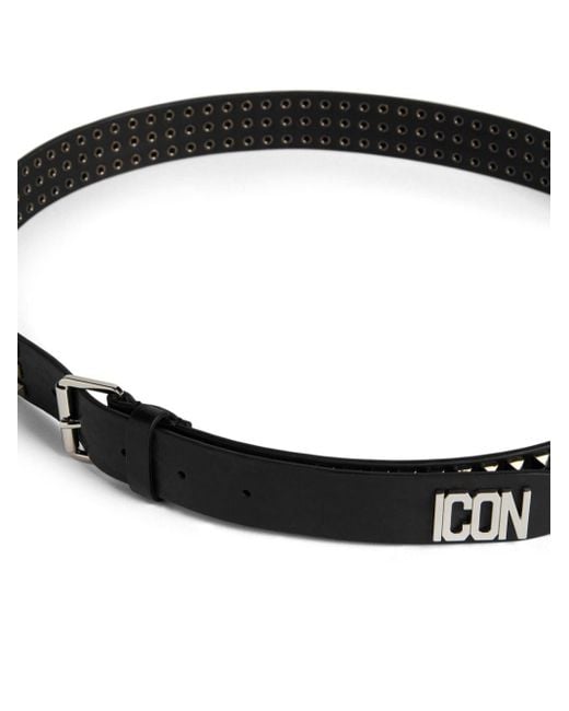 DSquared² Black Be Icon Plaque Studded Belt for men