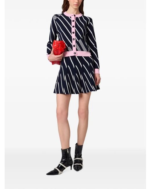 MSGM Blue Diagonal-Stripe Mini Skirt