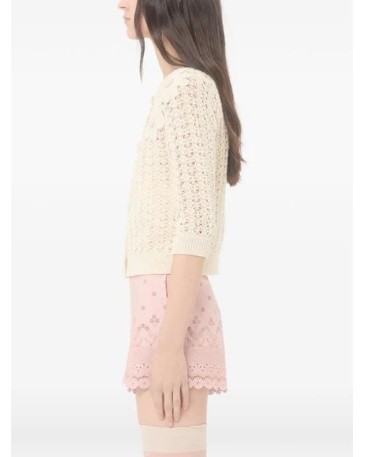 Valentino Garavani Natural Embroidered Crochet-Flower Cardigan