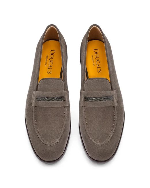 Doucal's Gray Micro-Stud Suede Loafers