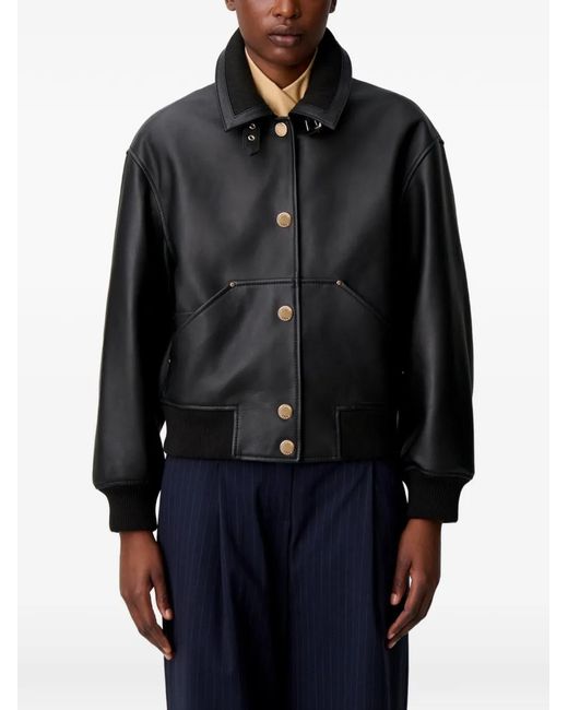 Claudie Pierlot Black Leather Bomber Jacket