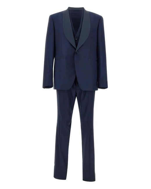 Tagliatore Blue Shawl-Lapel Three-Piece Suit for men