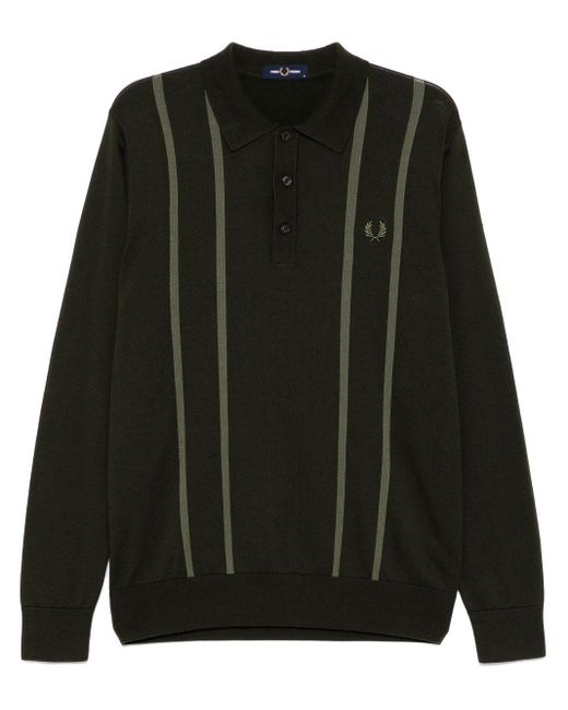 Fred Perry Black Striped Knit Polo Shirt for men