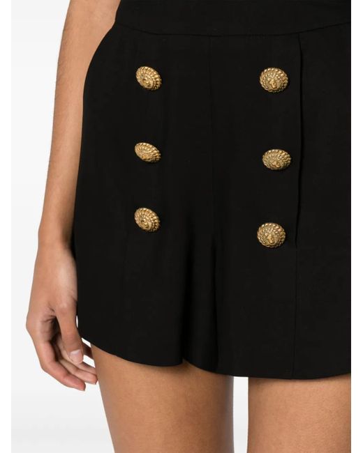 Balmain Black Crepe Shorts With Embossed Buttons
