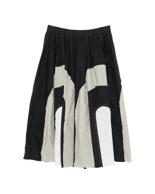 Casey Casey Black Patchwork Frayed-Edge Skirt