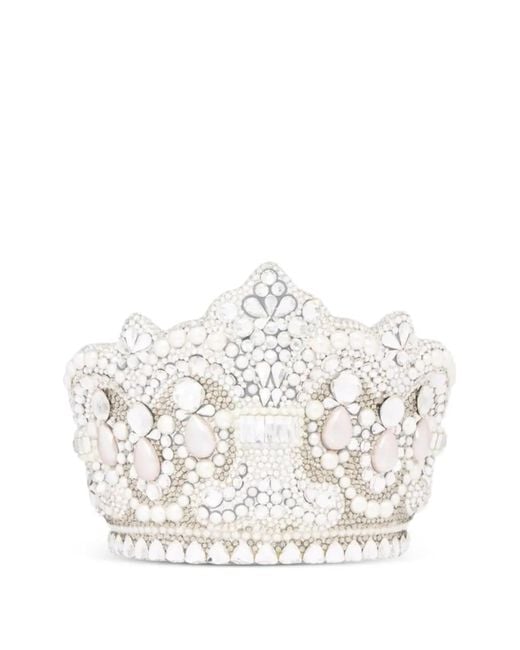 Judith Leiber White Crown Diana Crystal-Embellishment Clutch Bag