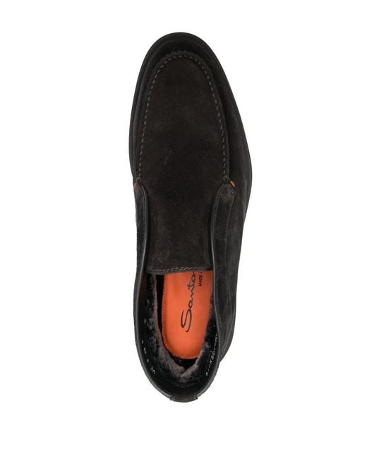 Santoni Black Round Toe Ankle Boots for men