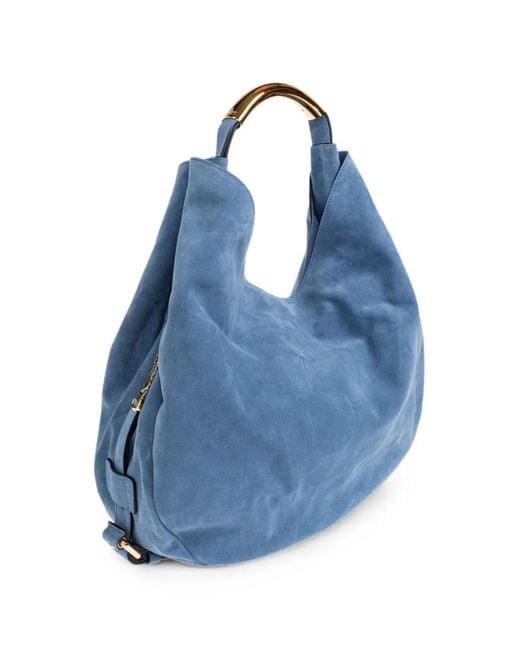 Moschino Blue Medium Handle Me Suede Tote Bag